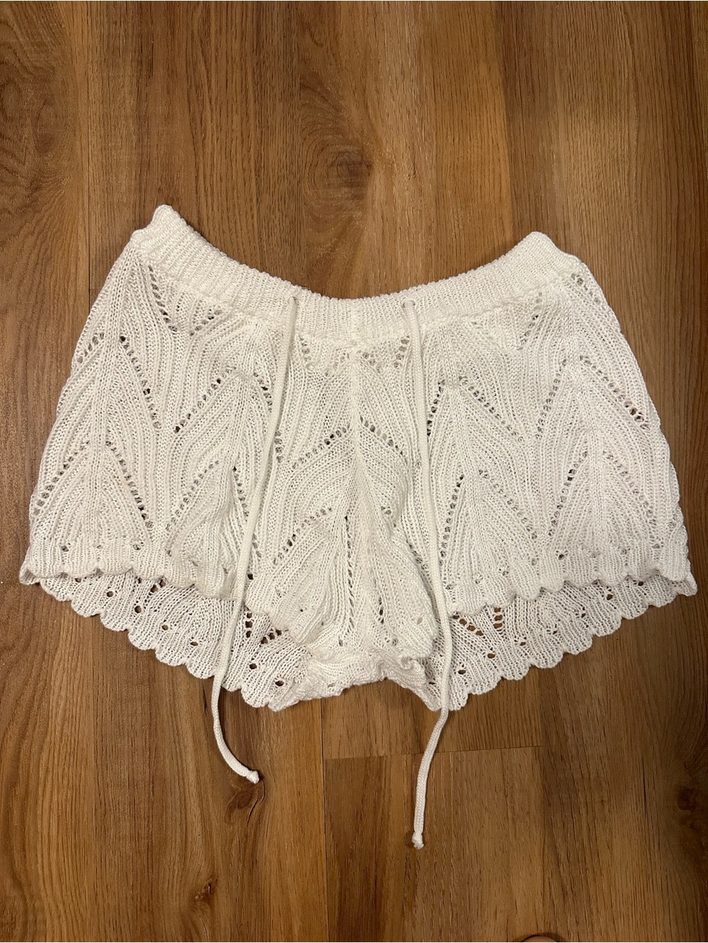 White Crochet Knit Women’s Shorts with Drawstring